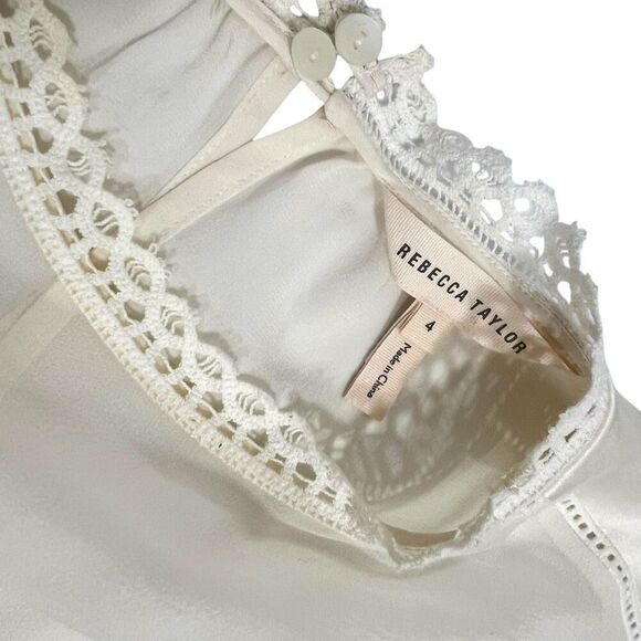Rebecca Taylor Long Sleeve Small Sheer Silk Blend Cream Blouse Size 4 Lace Detai - Picture 5 of 14